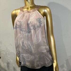 Silk Y2k sheer flowy sleeveless top butterfly and fairy print LARGE 12